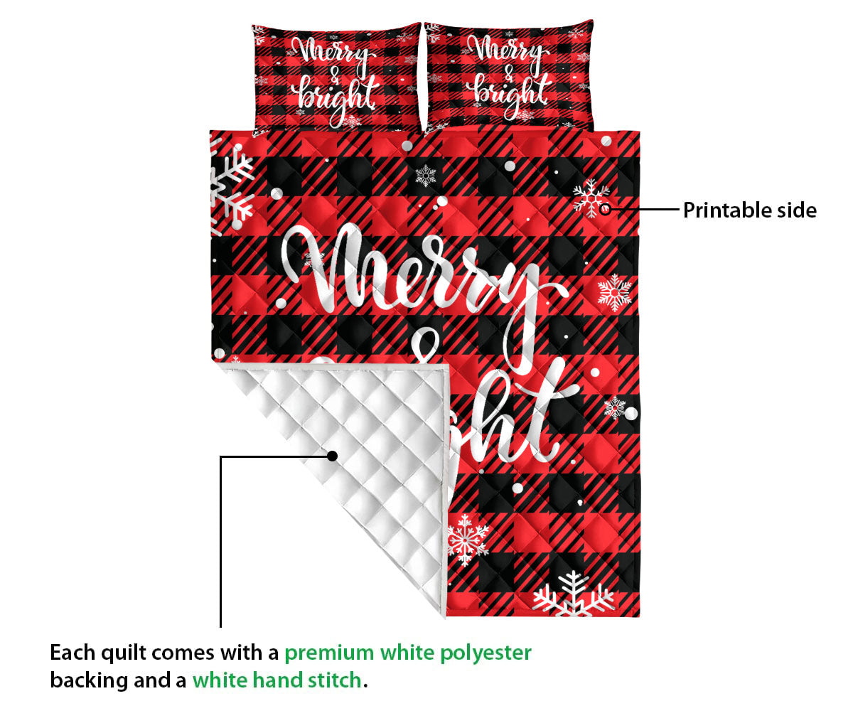 Christmas Quilt Set, Merry & Bright Snowflake Red Buffalo Plaid Checkmas Quilt Blanket With Pillowcases, Quilt Bedding Set, Christmas Gift