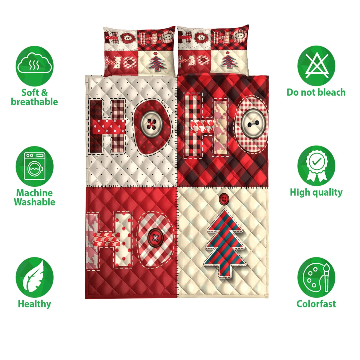 Christmas Quilt Set, Ho Ho Homas Patchworkmass Quilt Blanket With Pillowcases, Quilt Bedding Set, Christmas Gift