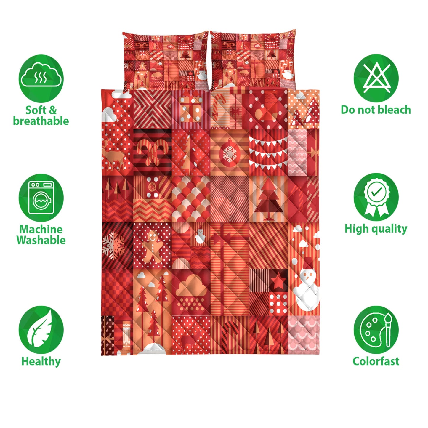 Christmas Quilt Set, Christmas Patchwork Gingerbread Snowflakemas Tree Quilt Blanket With Pillowcases, Quilt Bedding Set, Christmas Gift