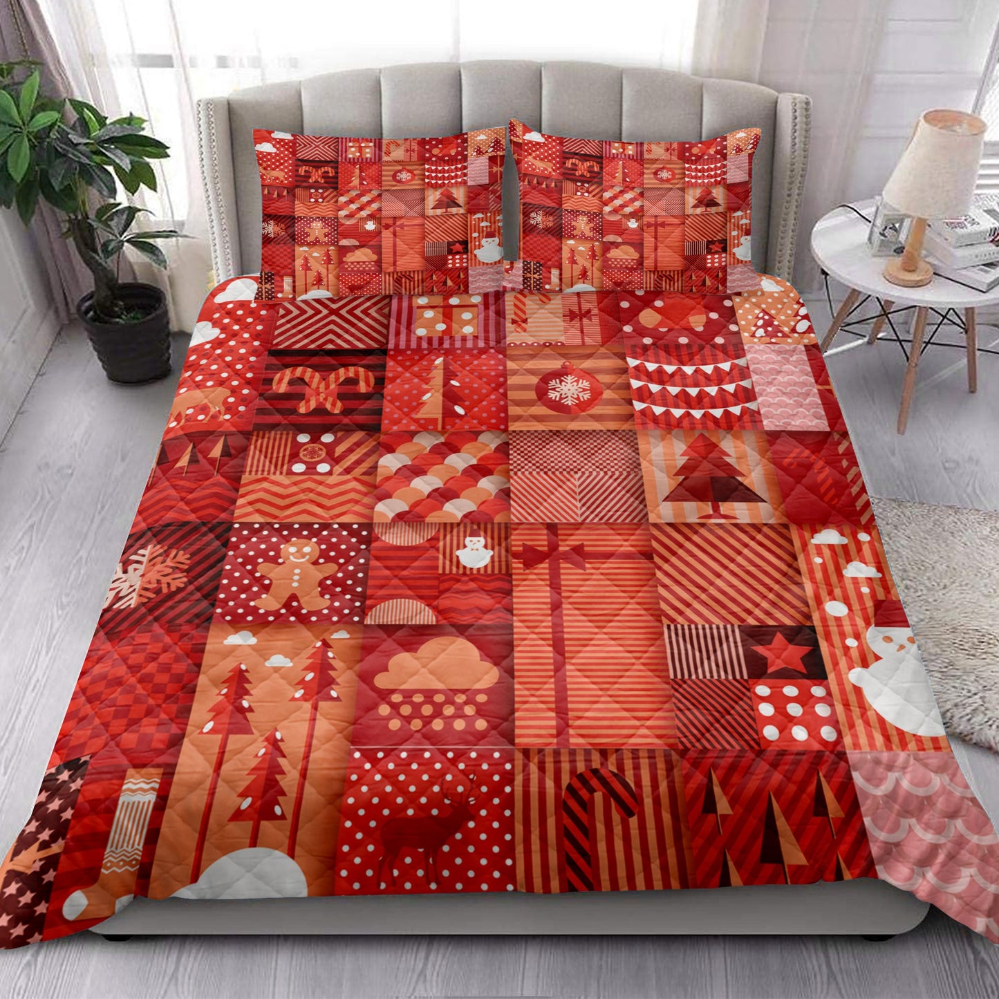 Christmas Quilt Set, Christmas Patchwork Gingerbread Snowflakemas Tree Quilt Blanket With Pillowcases, Quilt Bedding Set, Christmas Gift