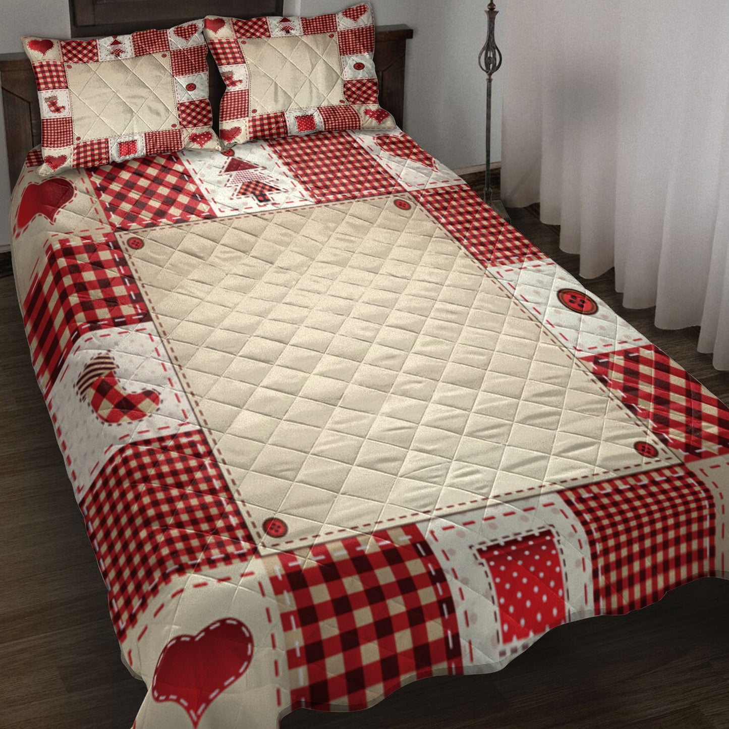 Christmas Quilt Set, Christmas Patchwork Red Plaidmass Quilt Blanket With Pillowcases, Quilt Bedding Set, Christmas Gift