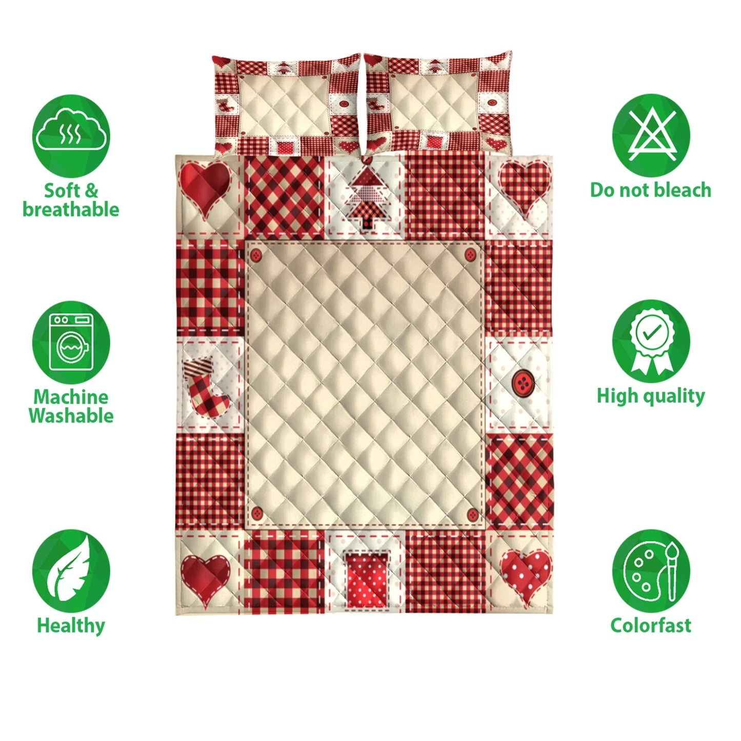Christmas Quilt Set, Christmas Patchwork Red Plaidmass Quilt Blanket With Pillowcases, Quilt Bedding Set, Christmas Gift