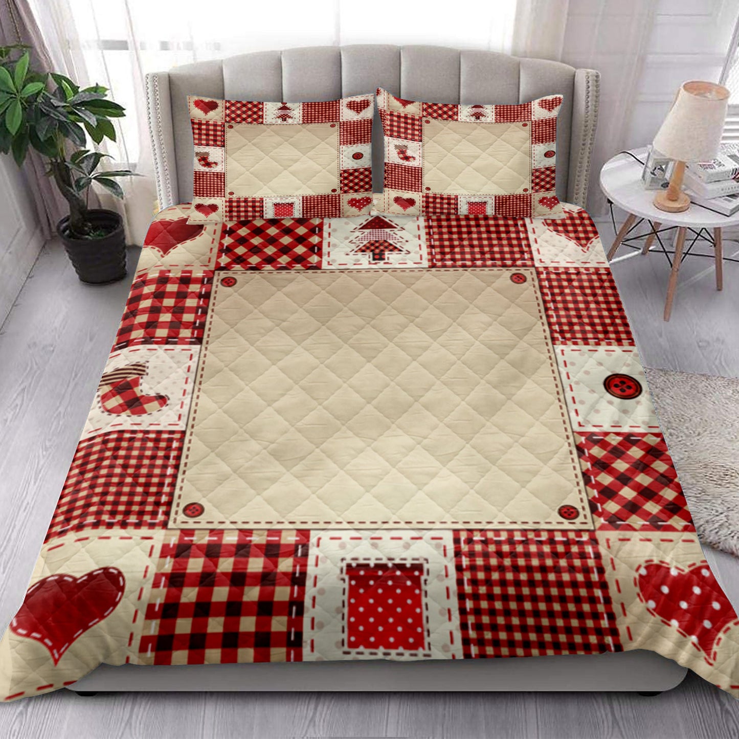 Christmas Quilt Set, Christmas Patchwork Red Plaidmass Quilt Blanket With Pillowcases, Quilt Bedding Set, Christmas Gift