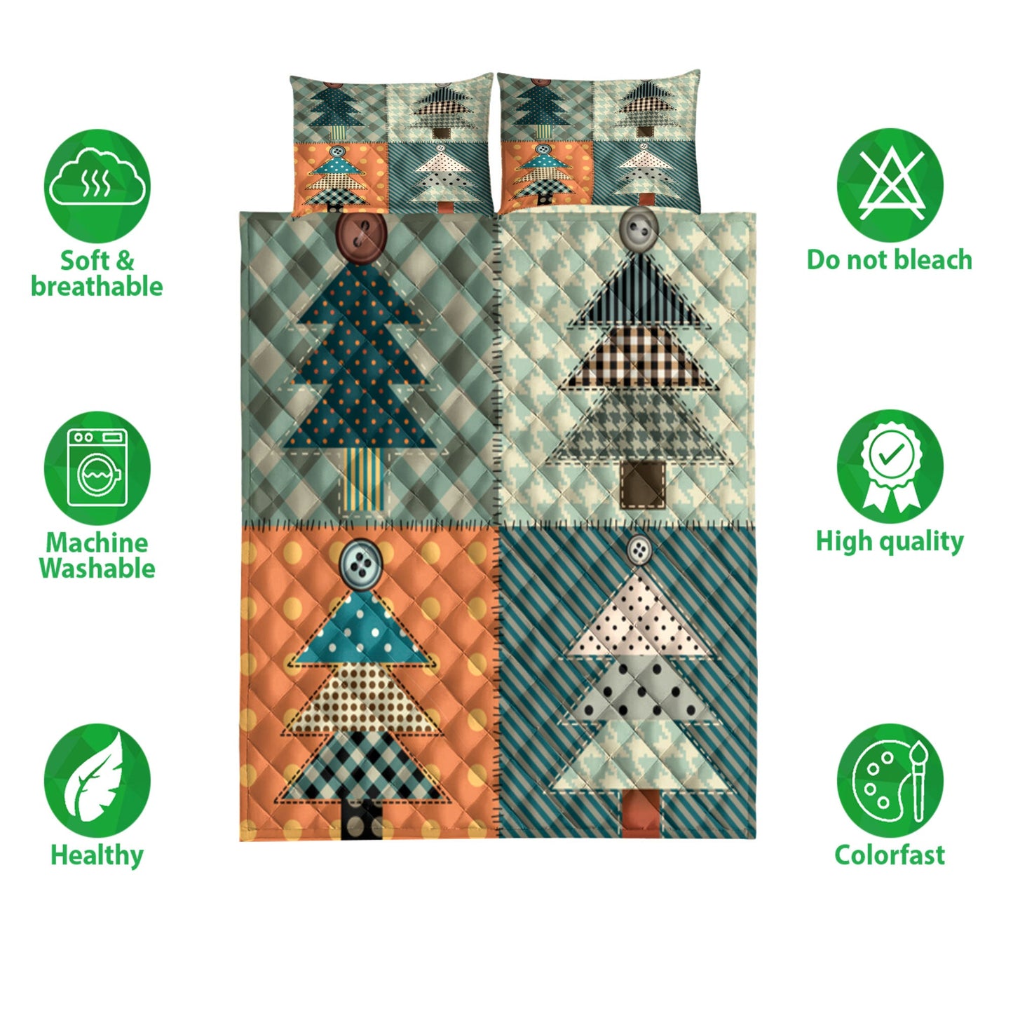 Christmas Quilt Set, Christmas Tree Patchworkmass Quilt Blanket With Pillowcases, Quilt Bedding Set, Christmas Gift