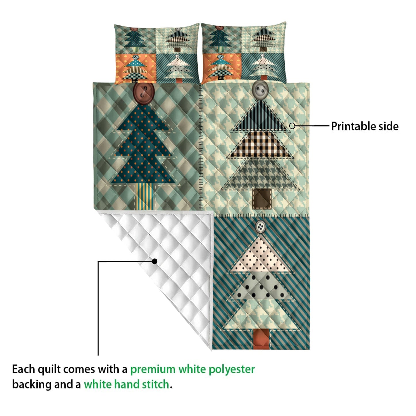Christmas Quilt Set, Christmas Tree Patchworkmass Quilt Blanket With Pillowcases, Quilt Bedding Set, Christmas Gift