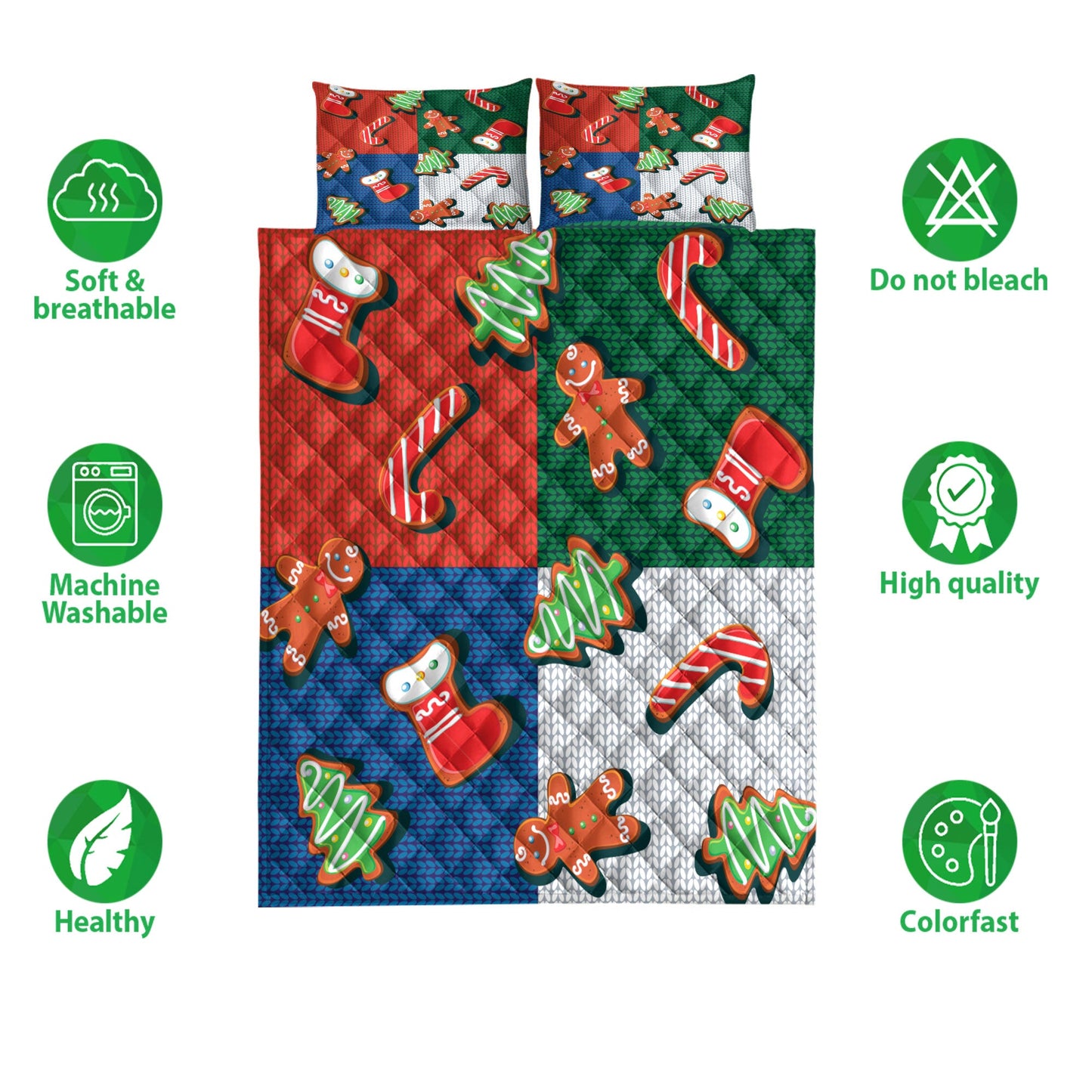 Christmas Quilt Set, Christmas Stocking Gingerbread Candymasmas Quilt Blanket With Pillowcases, Quilt Bedding Set, Christmas Gift