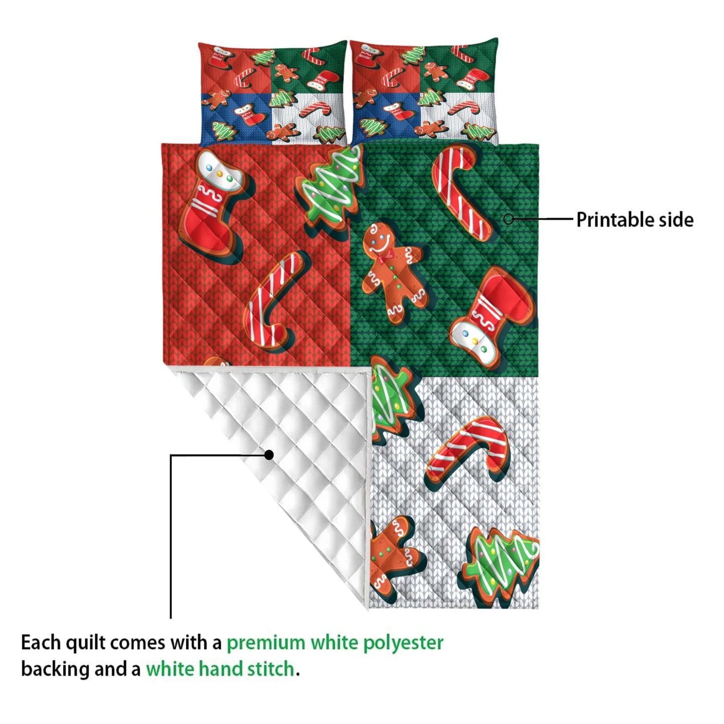 Christmas Quilt Set, Christmas Stocking Gingerbread Candymasmas Quilt Blanket With Pillowcases, Quilt Bedding Set, Christmas Gift