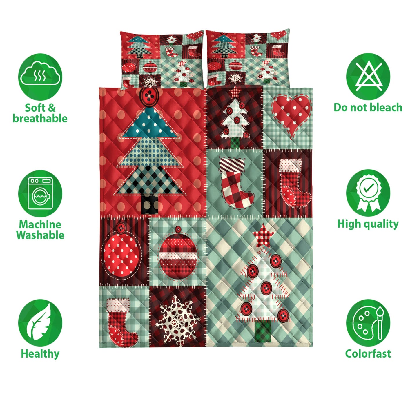 Christmas Quilt Set, Christmas Patchworkmas Tree Stockingmas Quilt Blanket With Pillowcases, Quilt Bedding Set, Christmas Gift