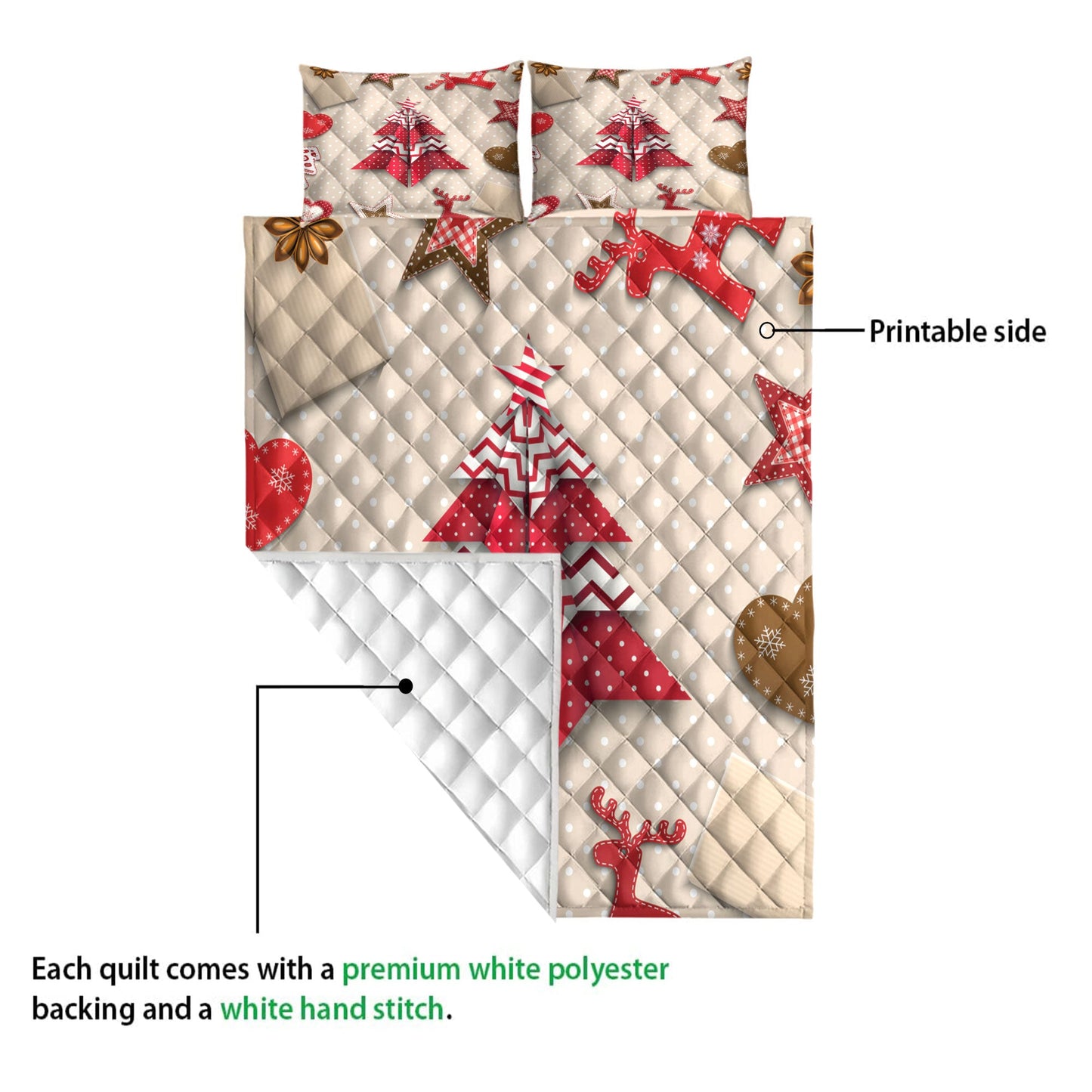 Christmas Quilt Set, Christmas Red And White Origami Tree On Polka Dotmas Quilt Blanket With Pillowcases, Quilt Bedding Set, Christmas Gift