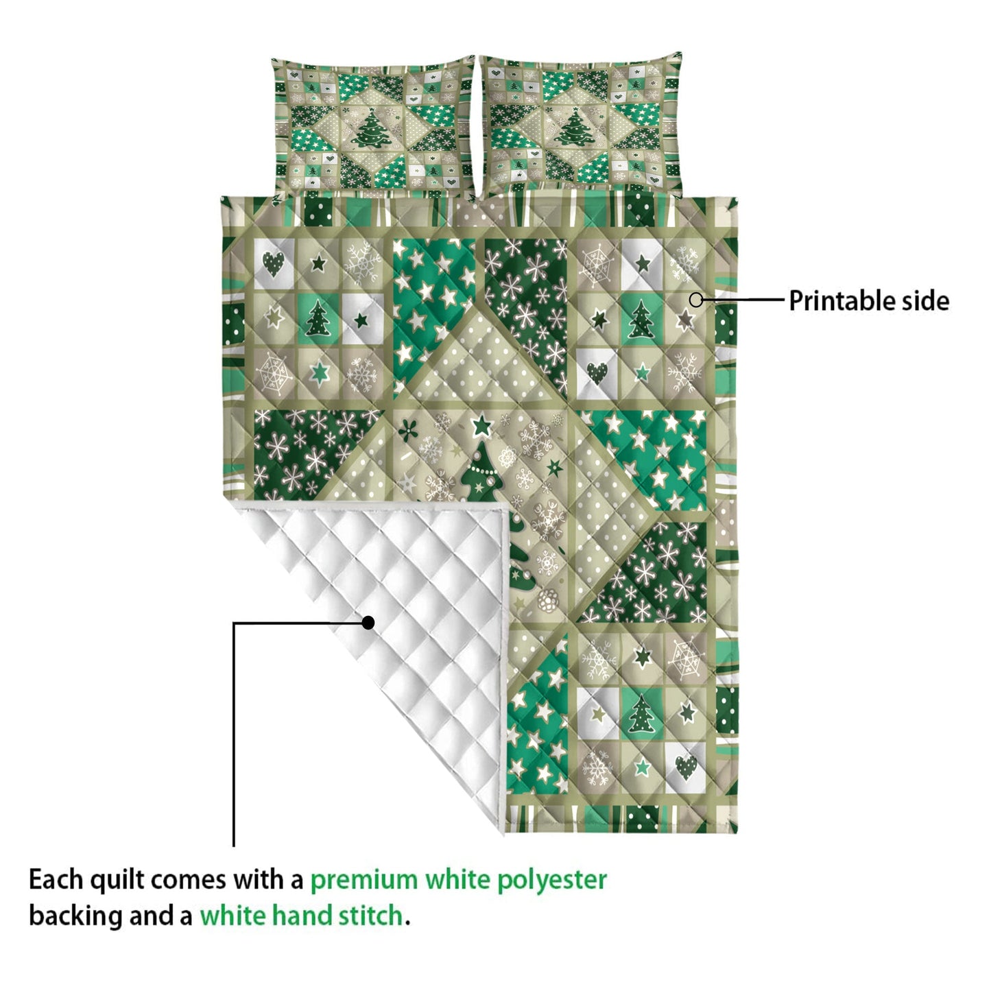 Christmas Quilt Set, Christmas Holiday Patchworkmas Tree Stars Snowflakes Heart Quilt Blanket With Pillowcases, Quilt Bedding Set, Christmas Gift