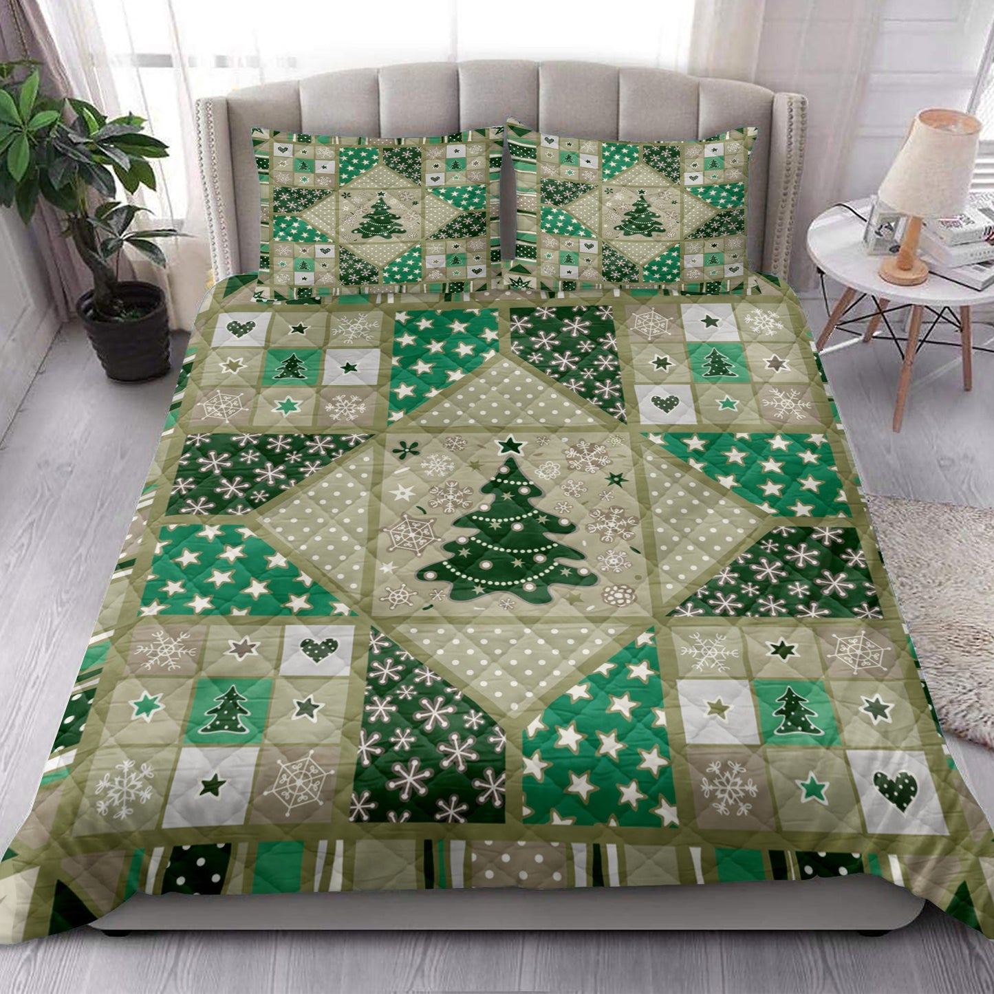Christmas Quilt Set, Christmas Holiday Patchworkmas Tree Stars Snowflakes Heart Quilt Blanket With Pillowcases, Quilt Bedding Set, Christmas Gift