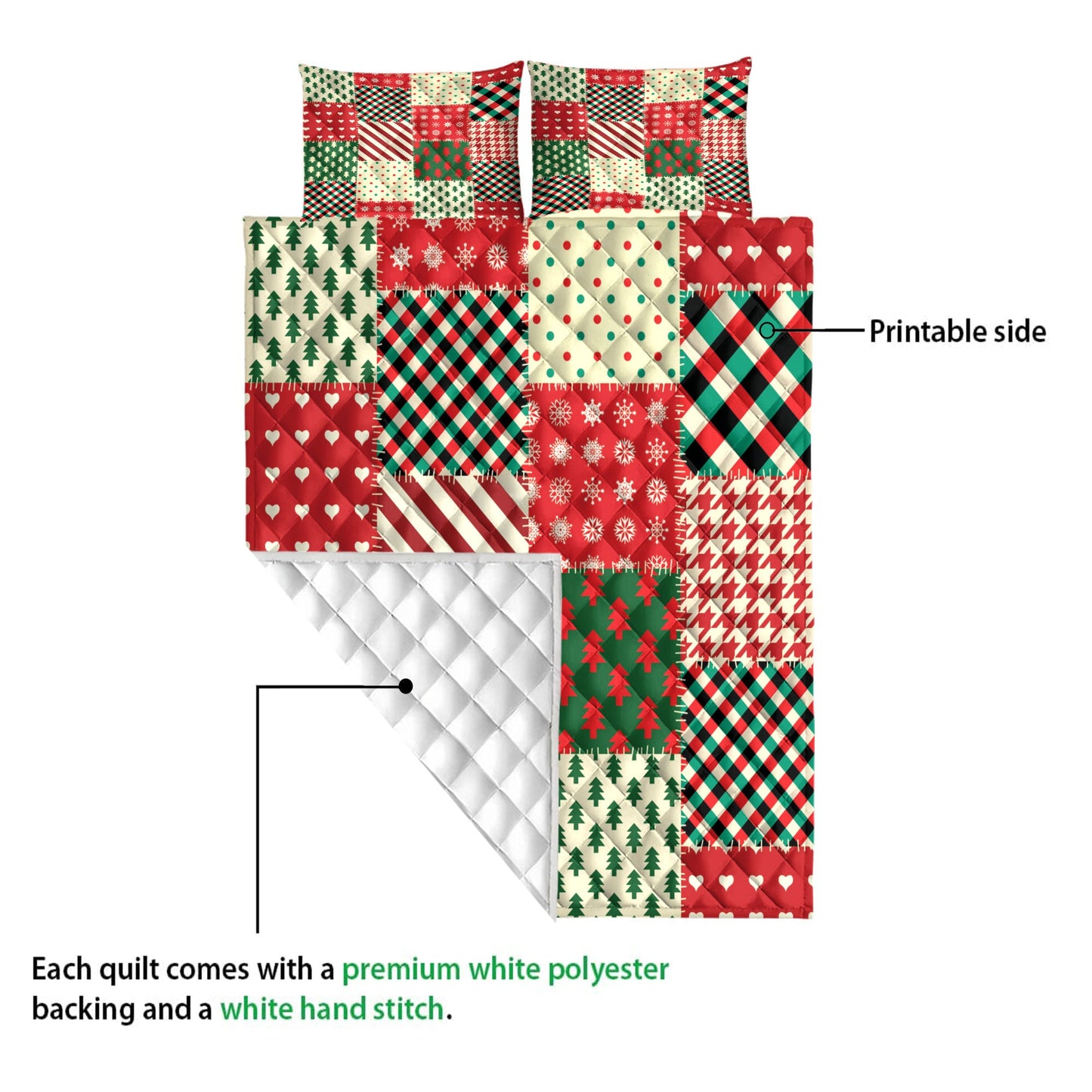 Christmas Quilt Set, Christmas Patchwork Snowflakemas Tree Buffalo Plaid Quilt Blanket With Pillowcases, Quilt Bedding Set, Christmas Gift