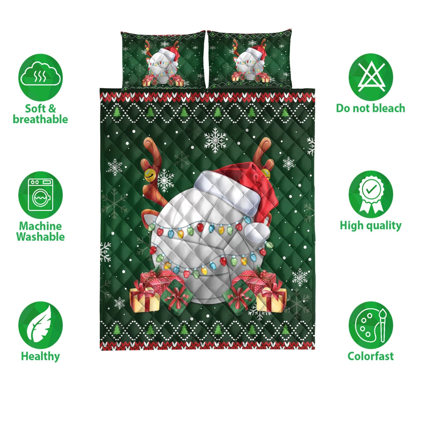 Volleyball Quilt Set, Volleyballmas Hat Snowflake Reindeer Horn Ugly Quilt Blanket With Pillowcases, Quilt Bedding Set, Christmas Gift