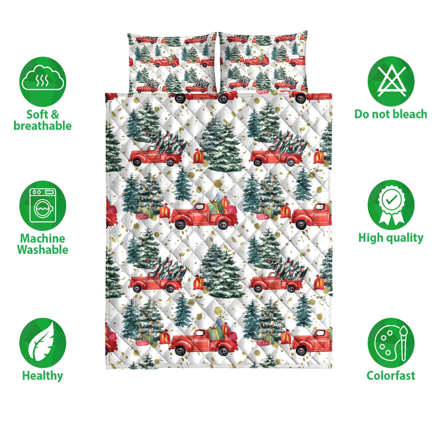 Christmas Quilt Set, Christmas Retro Truck Andmas Tree Winter Holiday Quilt Blanket With Pillowcases, Quilt Bedding Set, Christmas Gift