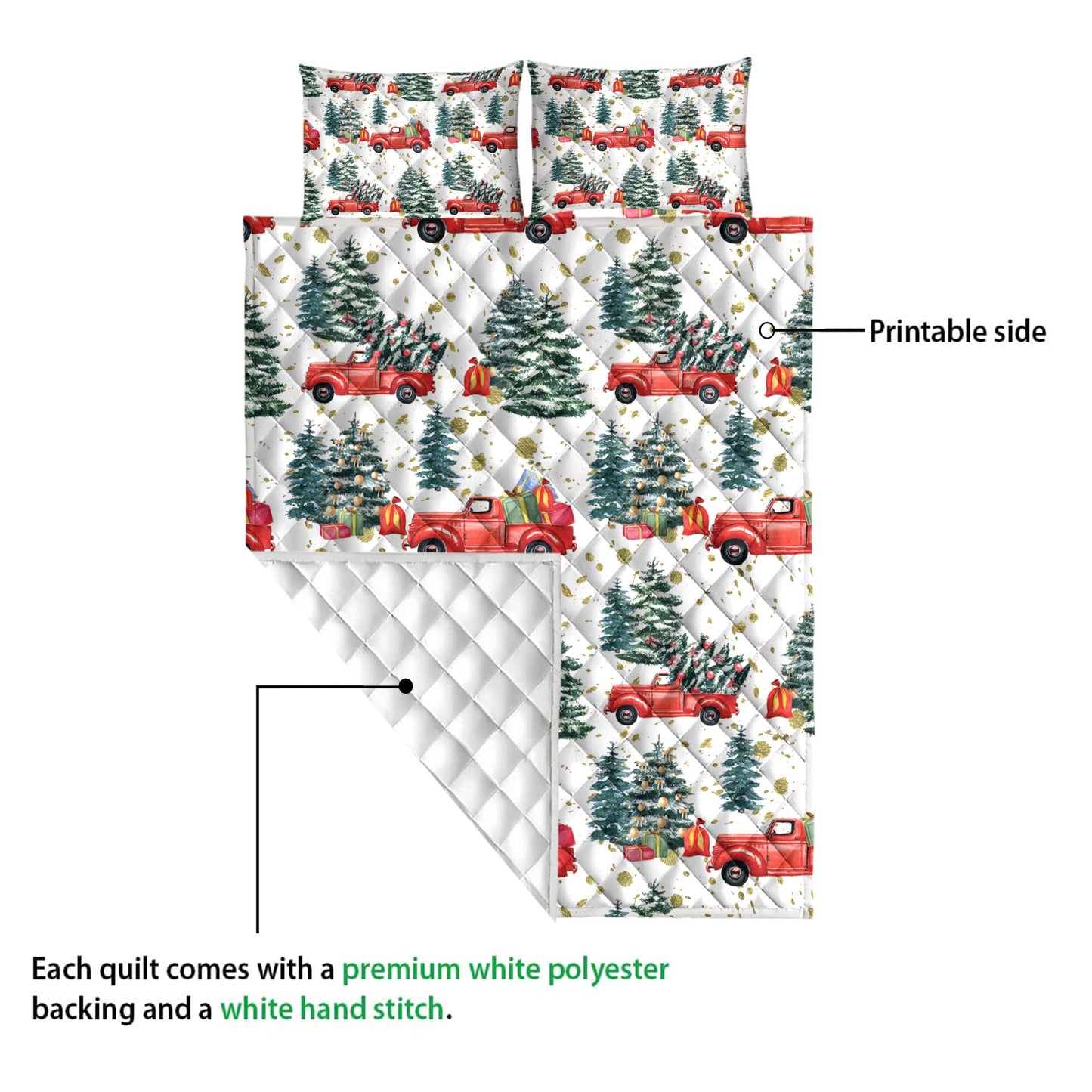 Christmas Quilt Set, Christmas Retro Truck Andmas Tree Winter Holiday Quilt Blanket With Pillowcases, Quilt Bedding Set, Christmas Gift
