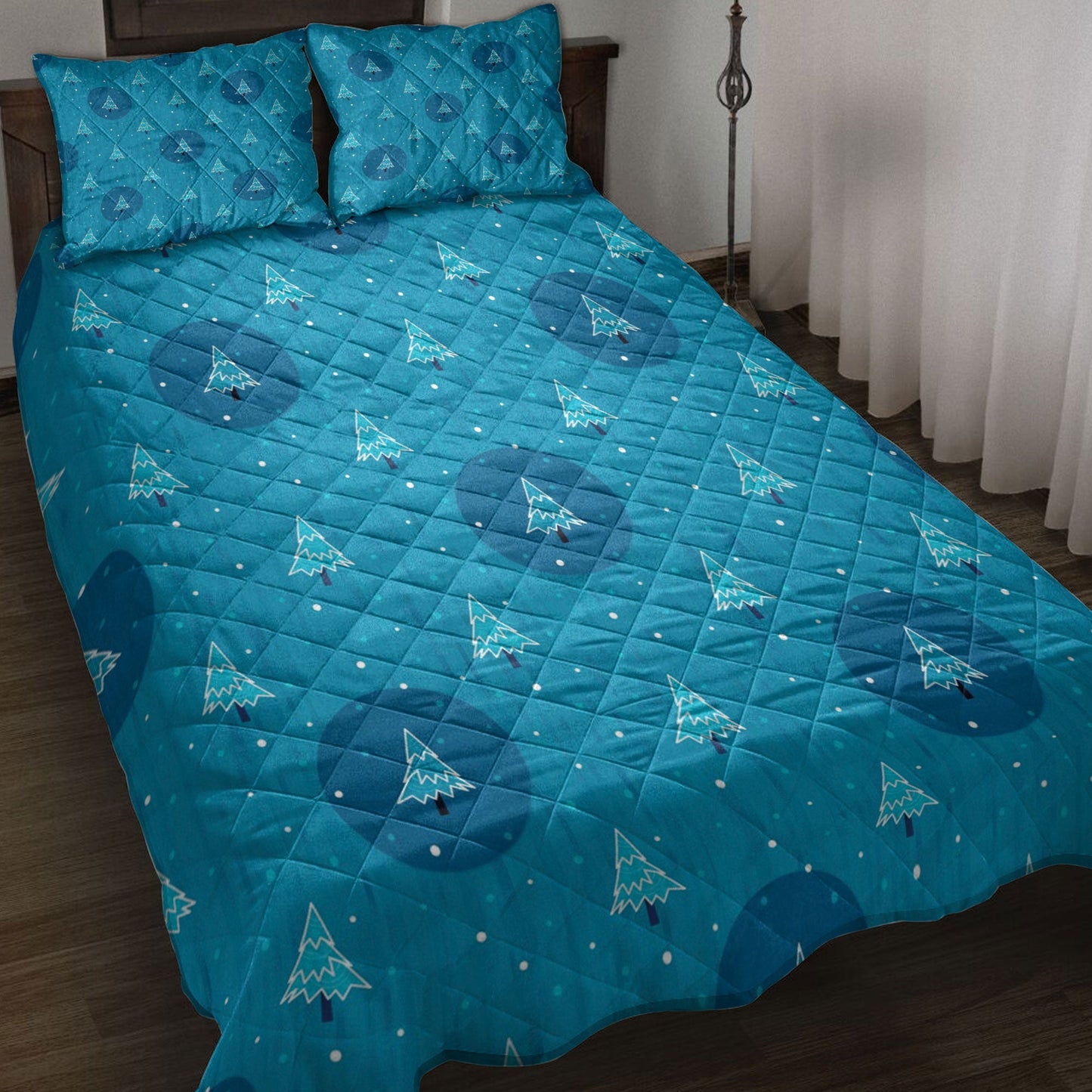 Christmas Quilt Set, Christmas Tree Bluemass Quilt Blanket With Pillowcases, Quilt Bedding Set, Christmas Gift