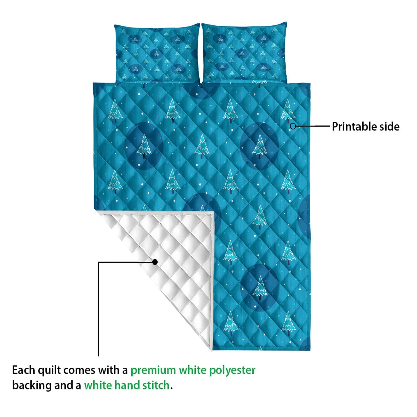 Christmas Quilt Set, Christmas Tree Bluemass Quilt Blanket With Pillowcases, Quilt Bedding Set, Christmas Gift
