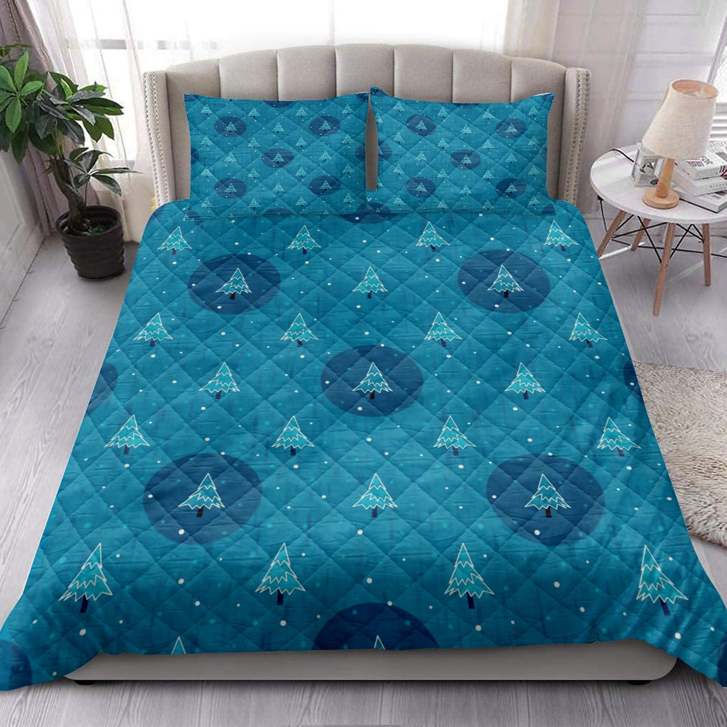 Christmas Quilt Set, Christmas Tree Bluemass Quilt Blanket With Pillowcases, Quilt Bedding Set, Christmas Gift