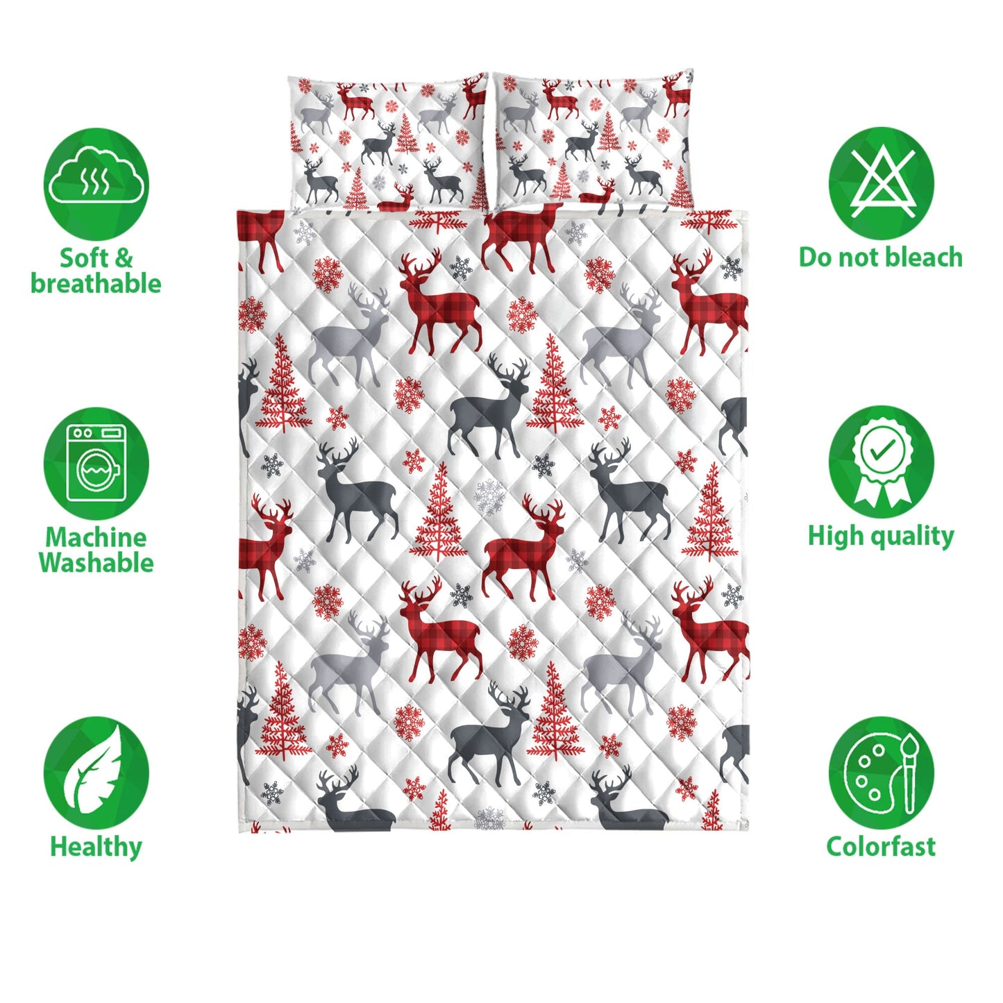 Deer Quilt Set, Christmas Deer Tree Snowflakesmass Quilt Blanket With Pillowcases, Quilt Bedding Set, Christmas Gift