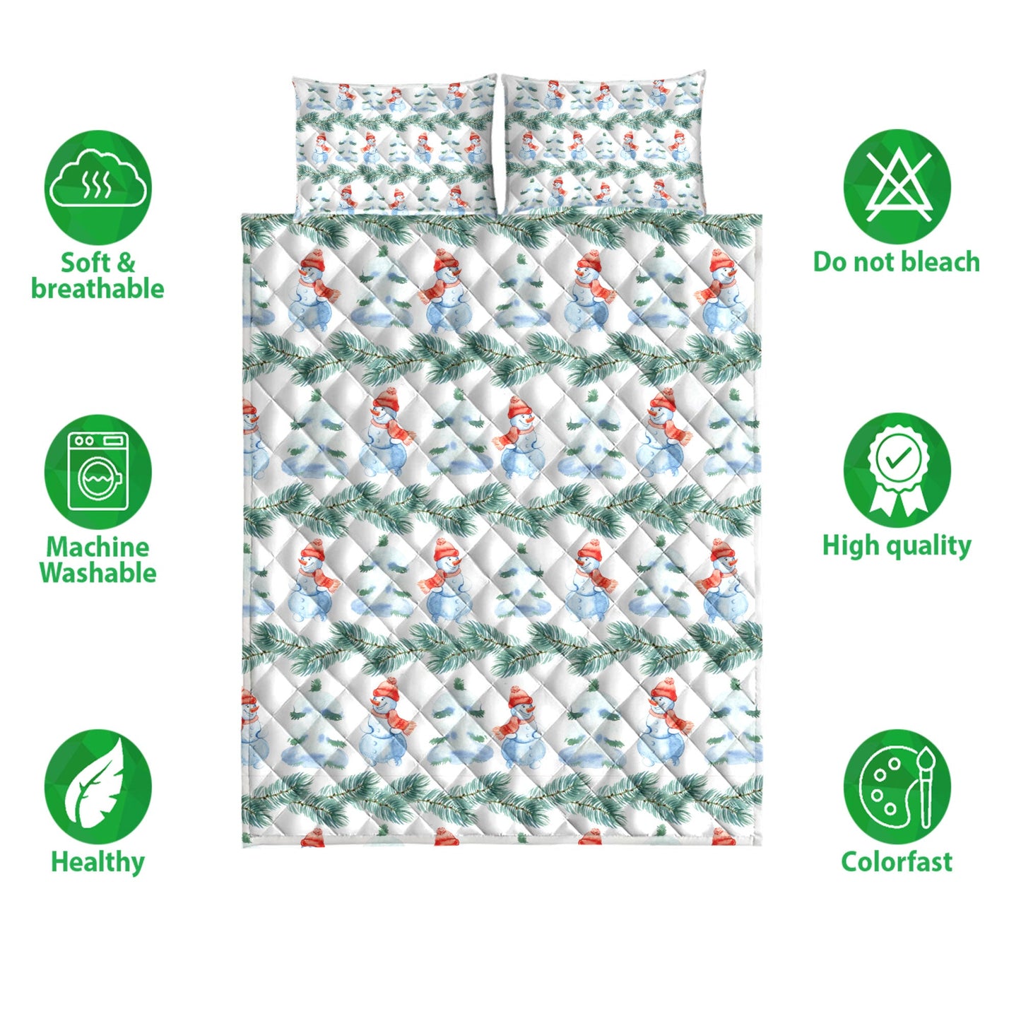 Christmas Quilt Set, Christmas With Snowman And Pine Treemass Quilt Blanket With Pillowcases, Quilt Bedding Set, Christmas Gift