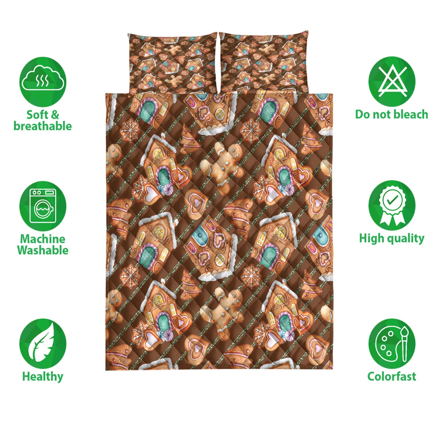 Christmas Quilt Set, Christmas Gingerbread Ho Use Cookies Winter Holiday Quilt Blanket With Pillowcases, Quilt Bedding Set, Christmas Gift