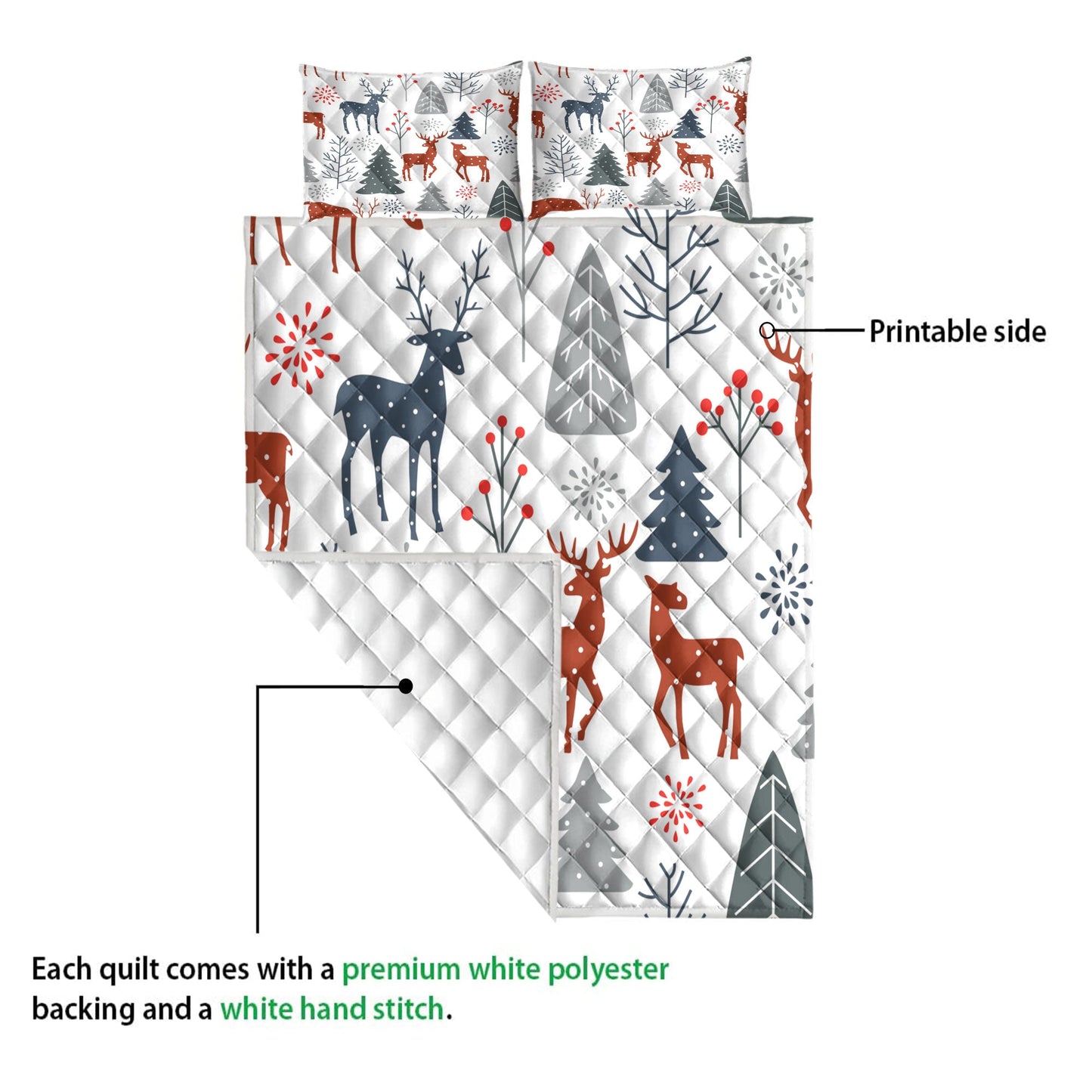 Christmas Quilt Set, Christmas With Trees Spruces Reindeer Winter Holidaymas Quilt Blanket With Pillowcases, Quilt Bedding Set, Christmas Gift