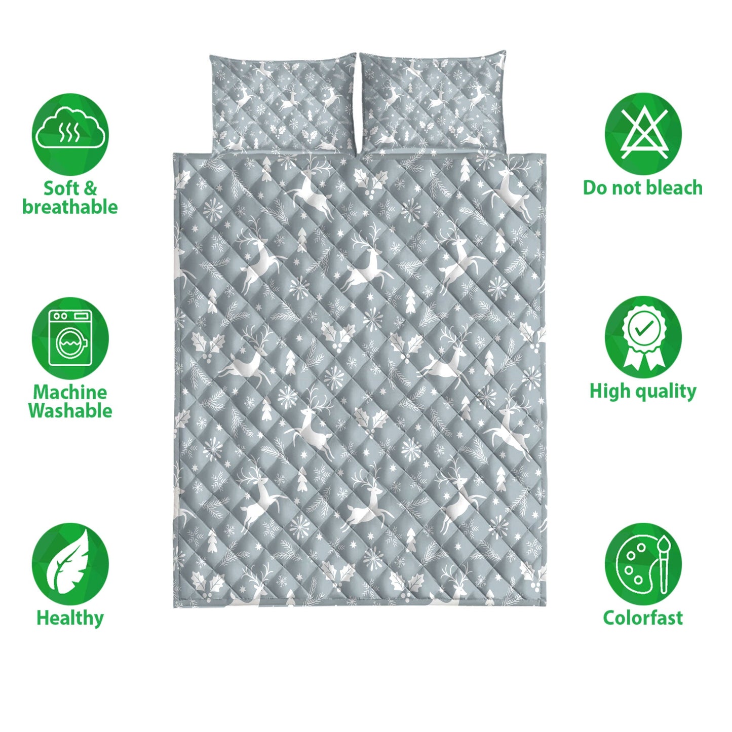 Christmas Quilt Set, Christmas Reindeer Pine Tree Snowflakesmass Quilt Blanket With Pillowcases, Quilt Bedding Set, Christmas Gift