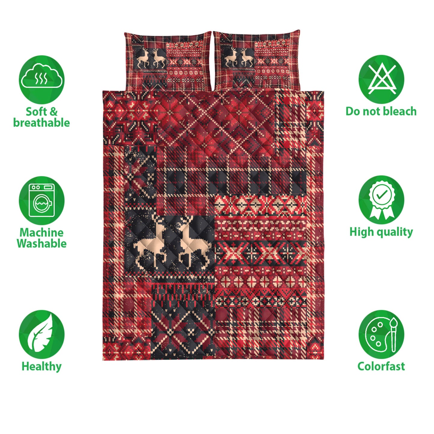Christmas Quilt Set, Christmas Elk Winter Nordic Abstract Jacquard Patchwork Quilt Blanket With Pillowcases, Quilt Bedding Set, Christmas Gift