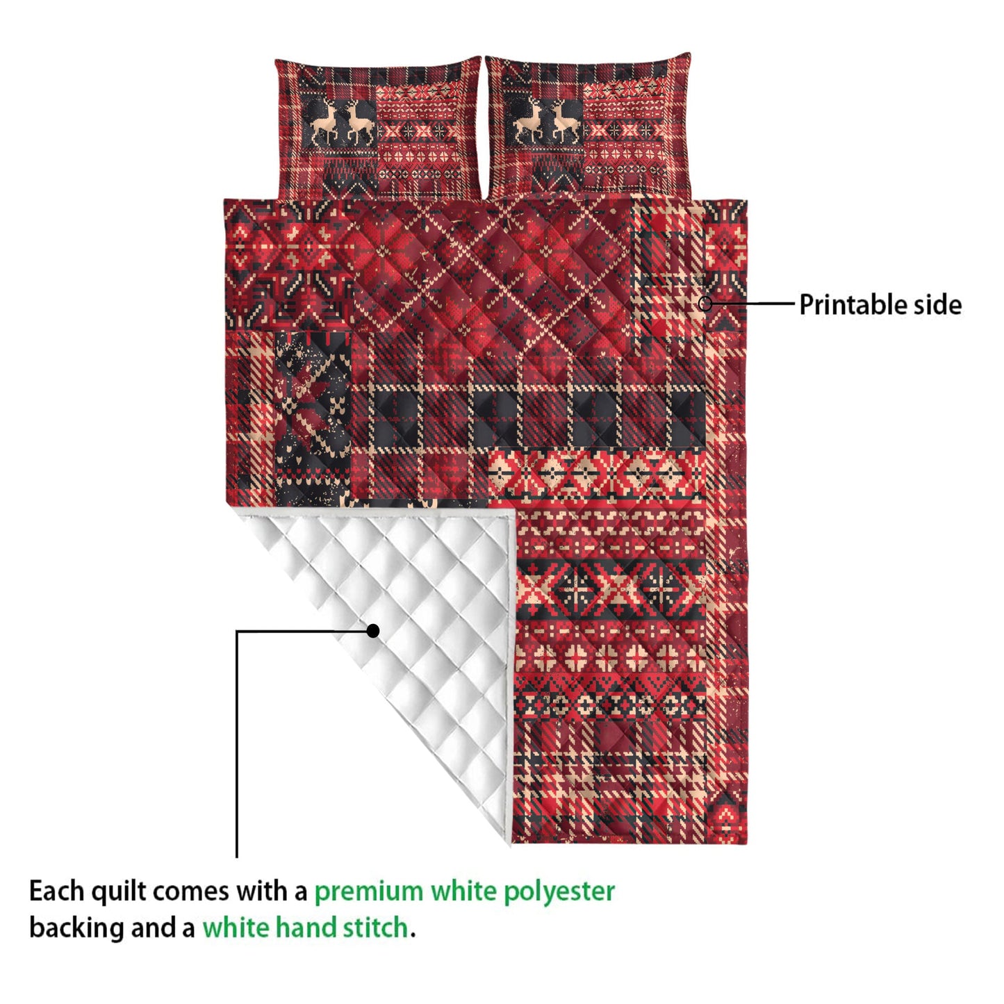Christmas Quilt Set, Christmas Elk Winter Nordic Abstract Jacquard Patchwork Quilt Blanket With Pillowcases, Quilt Bedding Set, Christmas Gift