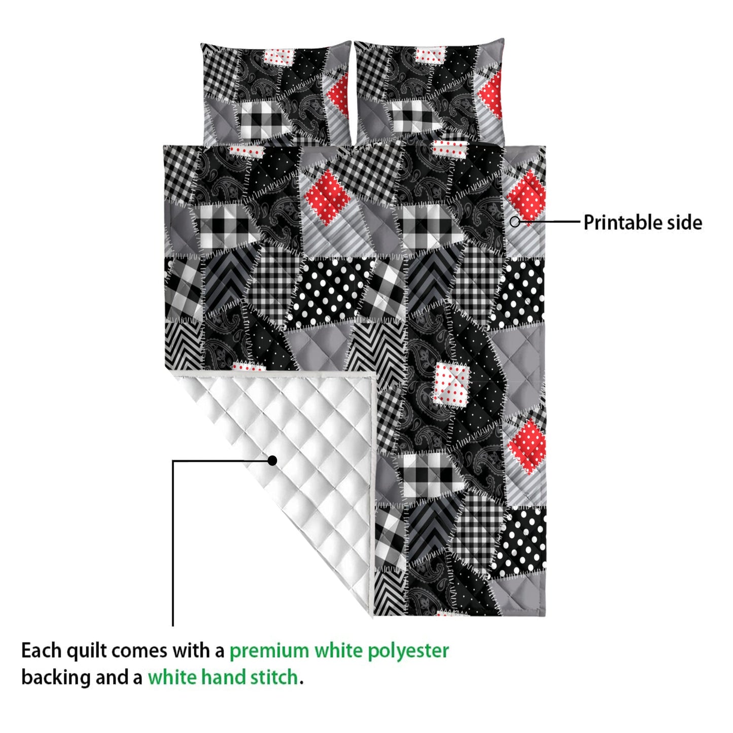 Christmas Quilt Set, Christmas Patchwork Buffalo Plaid Black And Whitemass Quilt Blanket With Pillowcases, Quilt Bedding Set, Christmas Gift