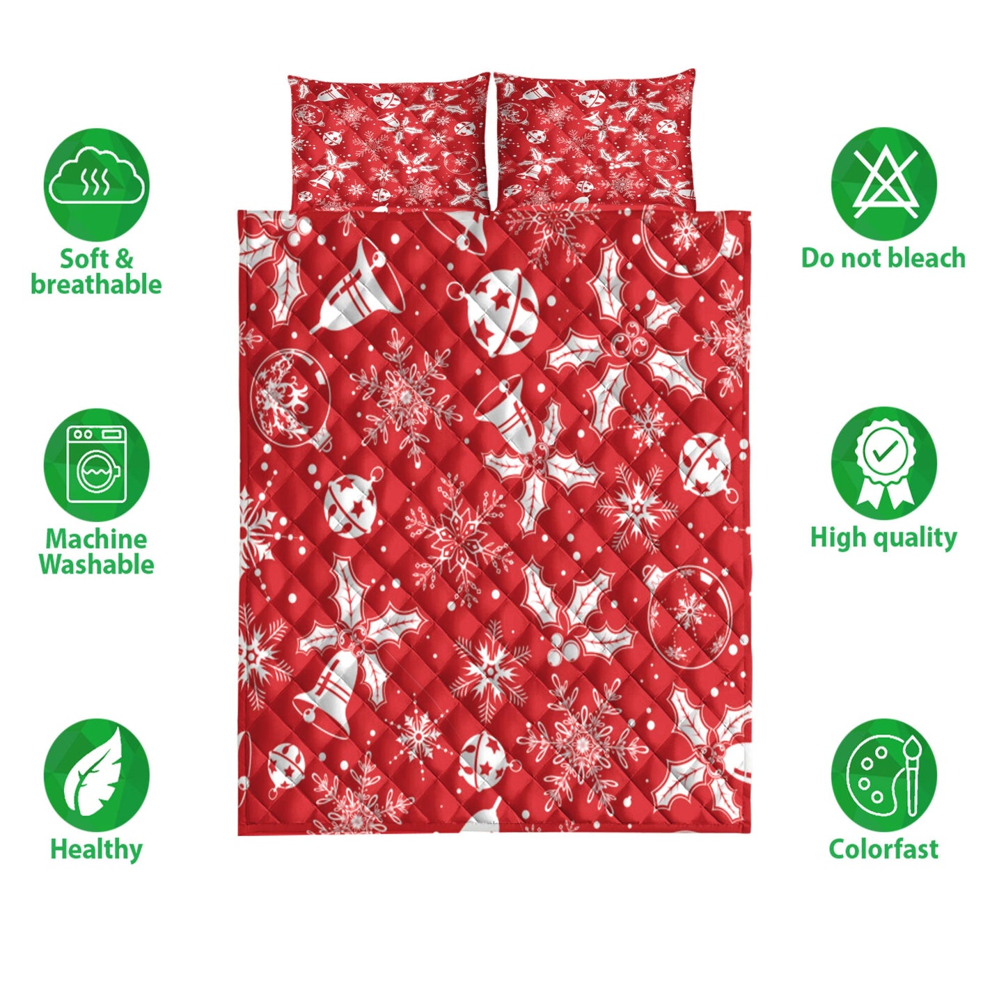 Christmas Quilt Set, Christmas With Snowflake Mistletoe Bell Redmass Quilt Blanket With Pillowcases, Quilt Bedding Set, Christmas Gift