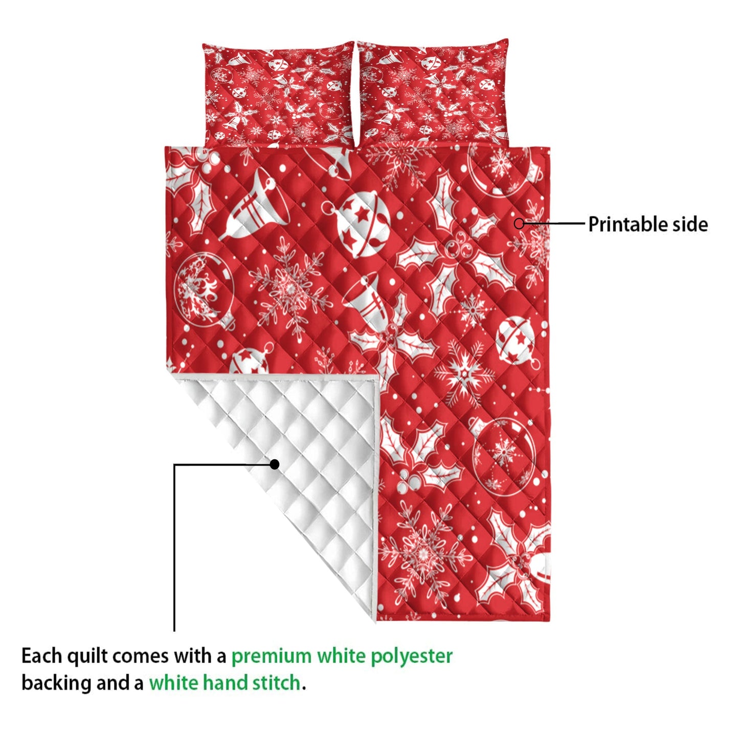 Christmas Quilt Set, Christmas With Snowflake Mistletoe Bell Redmass Quilt Blanket With Pillowcases, Quilt Bedding Set, Christmas Gift