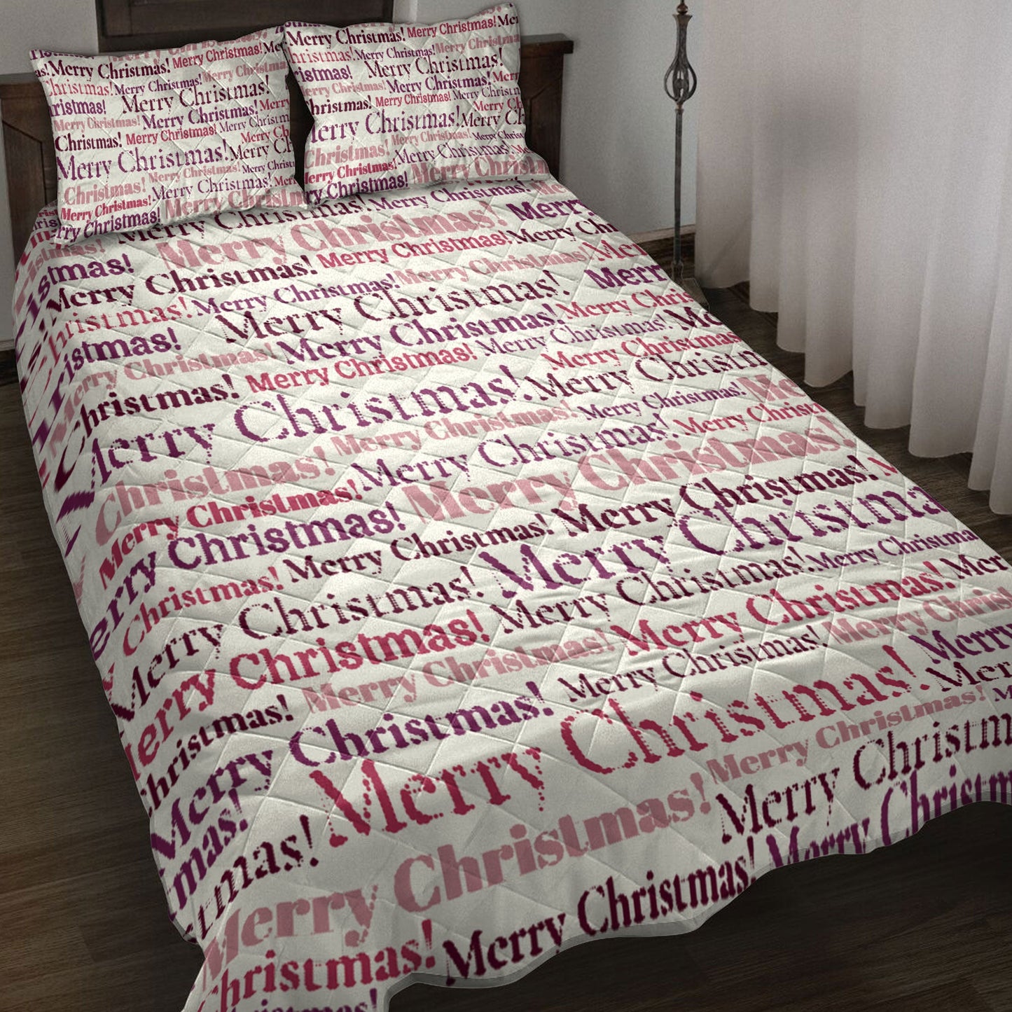Christmas Quilt Set, Merry Chrismas Patchwork Newspapermass Quilt Blanket With Pillowcases, Quilt Bedding Set, Christmas Gift