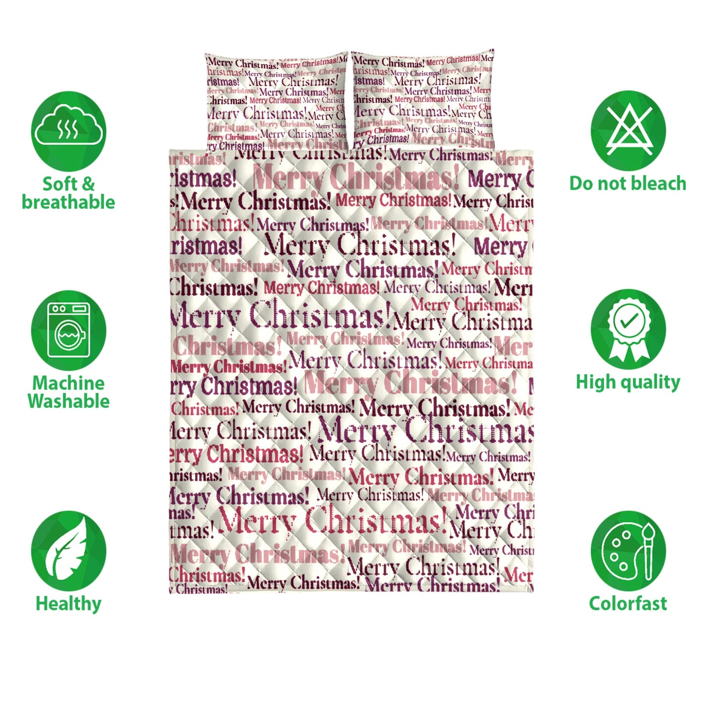 Christmas Quilt Set, Merry Chrismas Patchwork Newspapermass Quilt Blanket With Pillowcases, Quilt Bedding Set, Christmas Gift