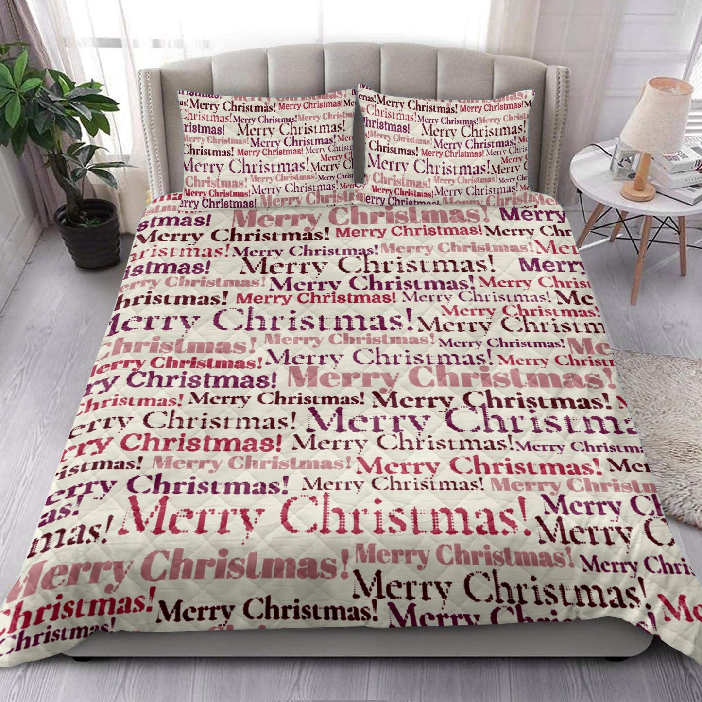 Christmas Quilt Set, Merry Chrismas Patchwork Newspapermass Quilt Blanket With Pillowcases, Quilt Bedding Set, Christmas Gift