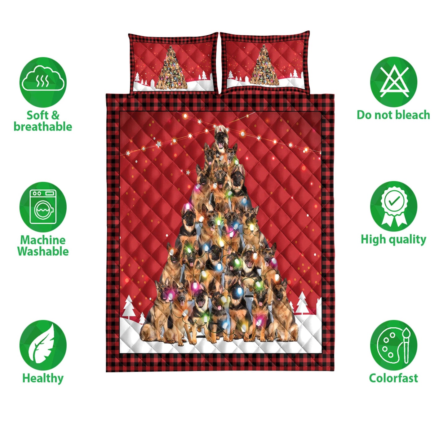 German Shepherd Quilt Set, German Shepherdmas Noel Xmas Tree Dog Quilt Blanket With Pillowcases, Quilt Bedding Set, Christmas Gift