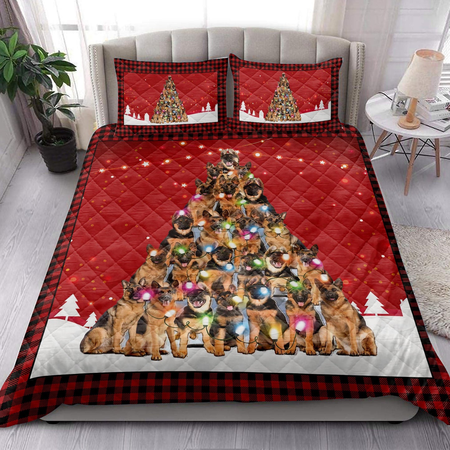 German Shepherd Quilt Set, German Shepherdmas Noel Xmas Tree Dog Quilt Blanket With Pillowcases, Quilt Bedding Set, Christmas Gift