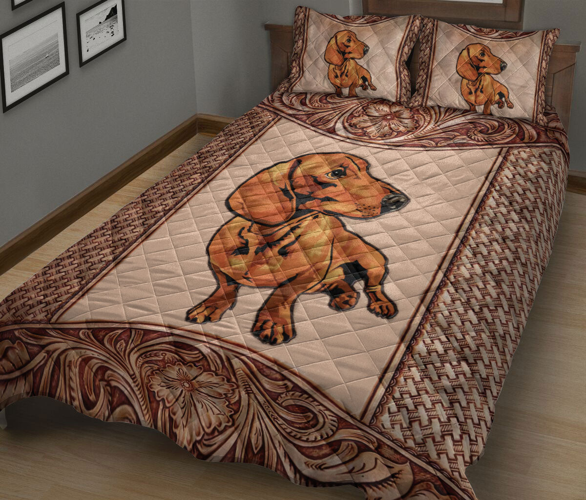 Dachshund Quilt Set, Animal Dachshund Dog Mom Dad Quilt Blanket With Pillowcases, Quilt Bedding Set