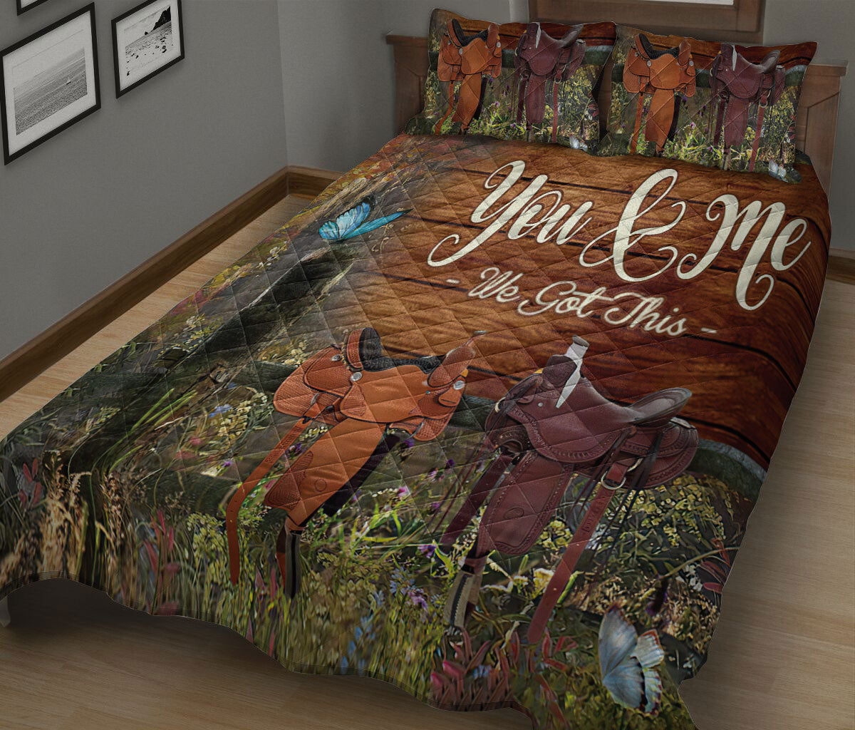 Cowboy Quilt Set, Horse Saddle Western Cowboy Cowgirl Couple Wood We Got This Quilt Blanket With Pillowcases, Quilt Bedding Set