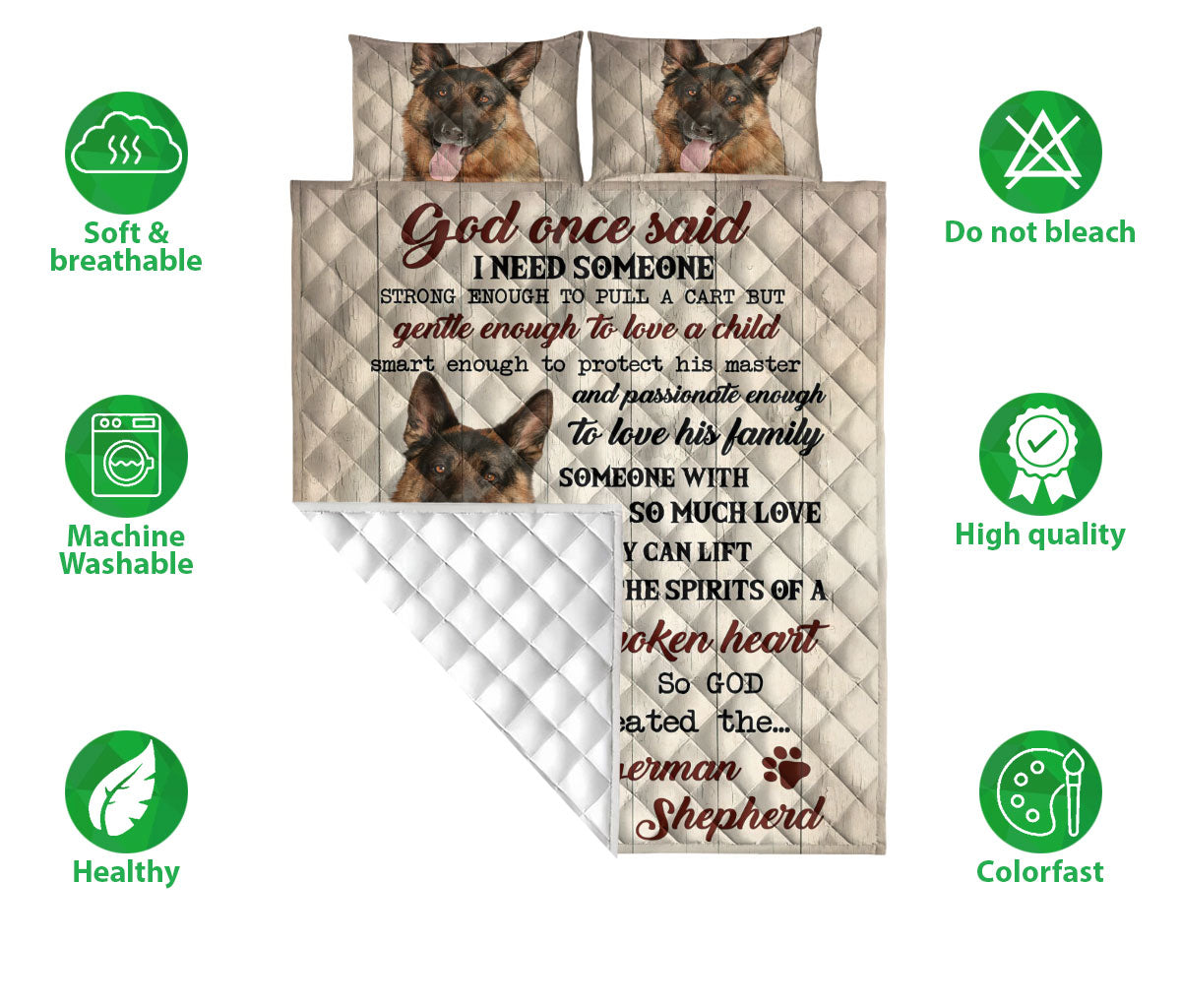 German Shepherd Quilt Set, German Shepherd God Once Said Dog Quilt Blanket With Pillowcases, Quilt Bedding Set