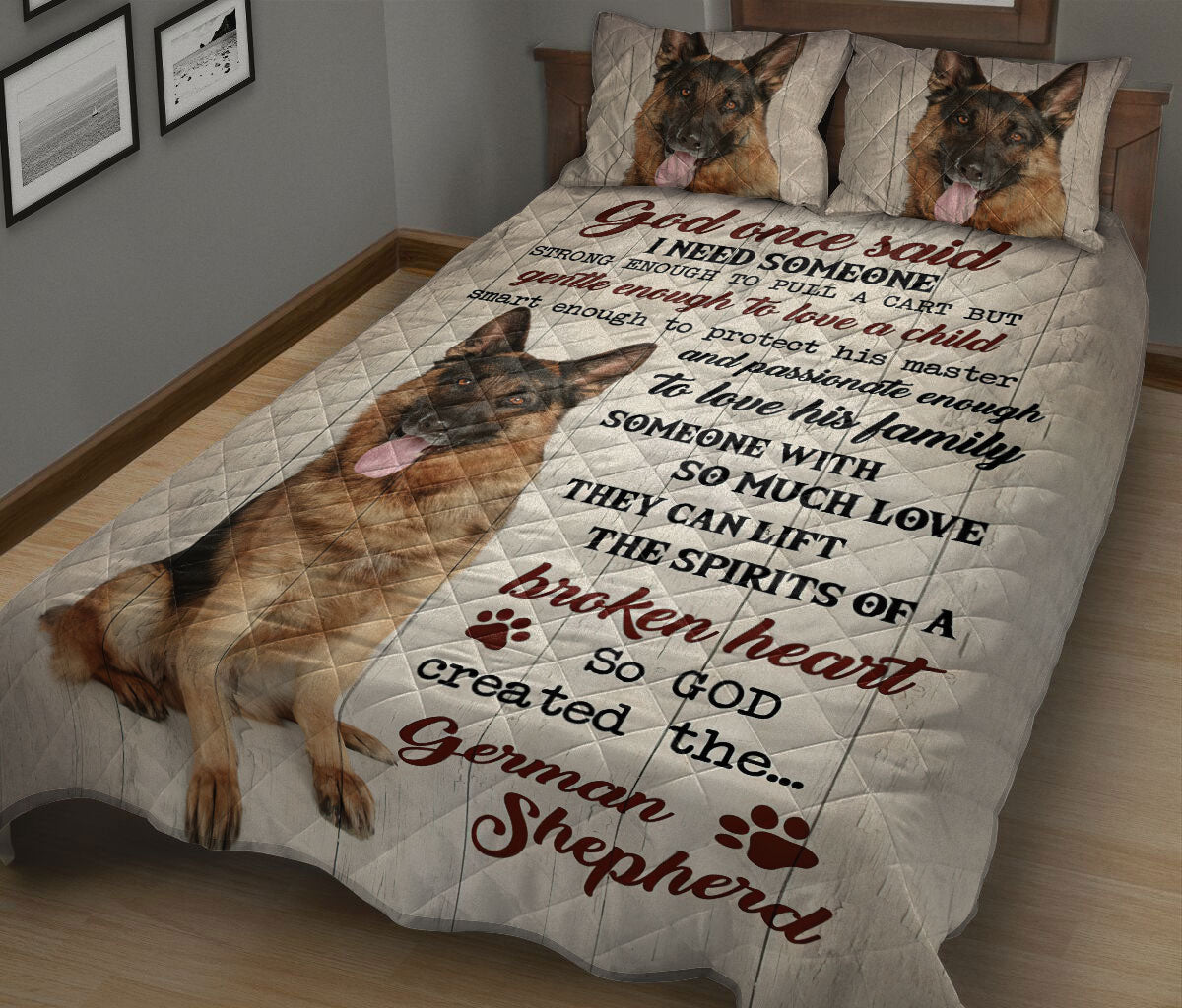 German Shepherd Quilt Set, German Shepherd God Once Said Dog Quilt Blanket With Pillowcases, Quilt Bedding Set