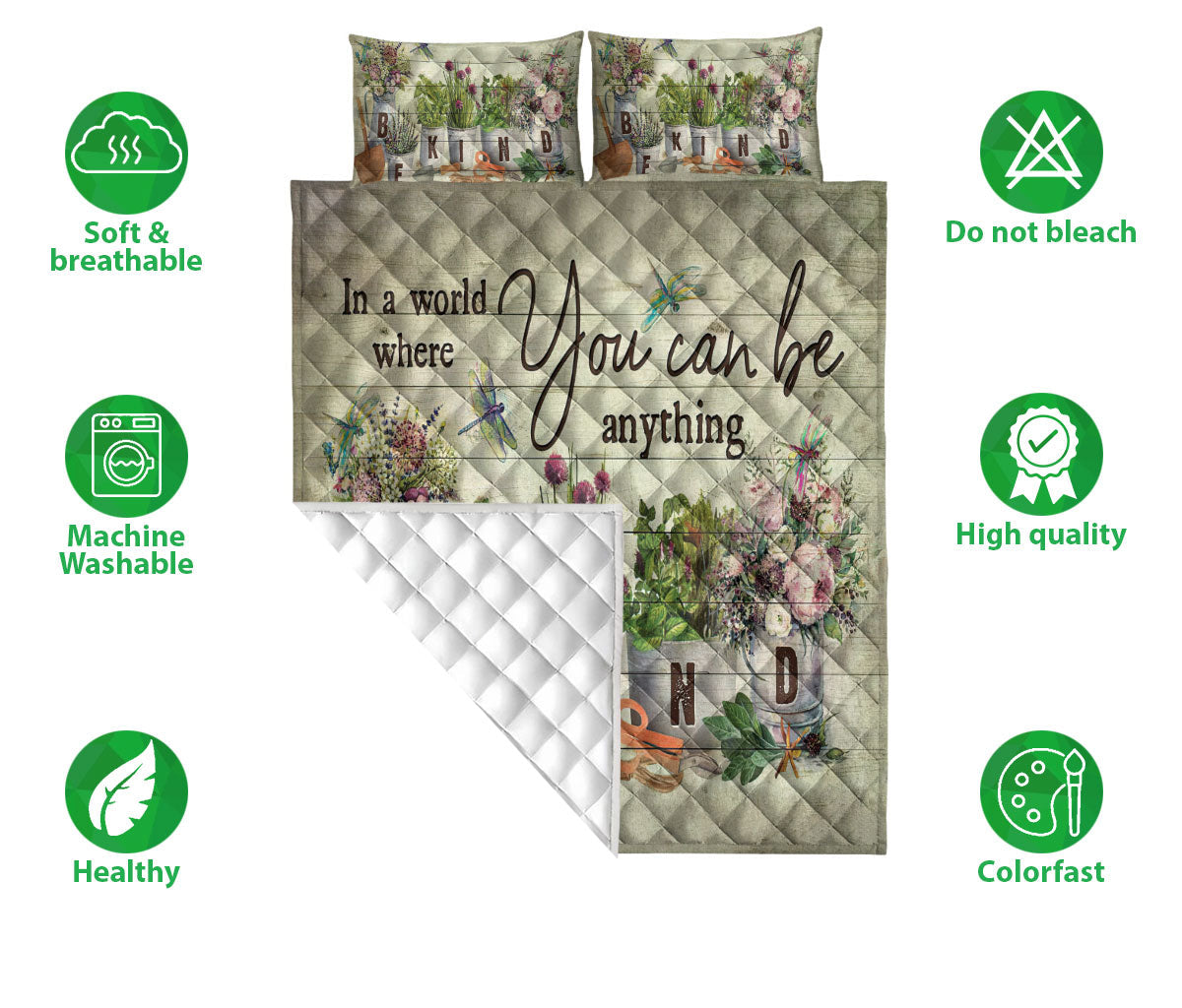 Gardening Quilt Set, Gardening Gardener Plant Flower Be Kind Wood Quilt Blanket With Pillowcases, Quilt Bedding Set