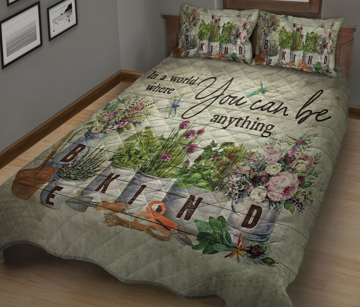 Gardening Quilt Set, Gardening Gardener Plant Flower Be Kind Wood Quilt Blanket With Pillowcases, Quilt Bedding Set