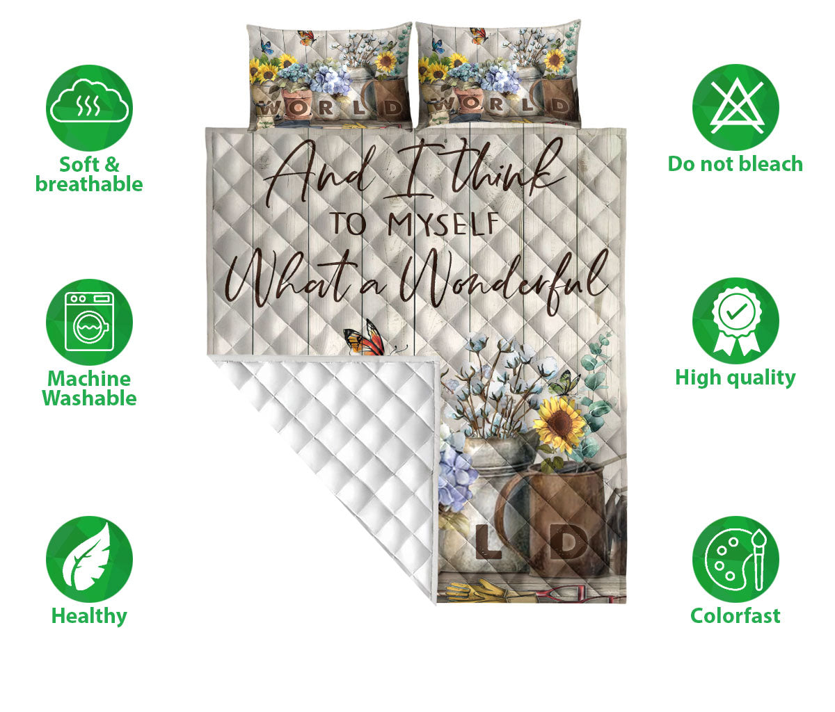 Gardening Quilt Set, Flower Plant Butterfly Gardening Gardener Spring Wood Wonderful World Quilt Blanket With Pillowcases, Quilt Bedding Set