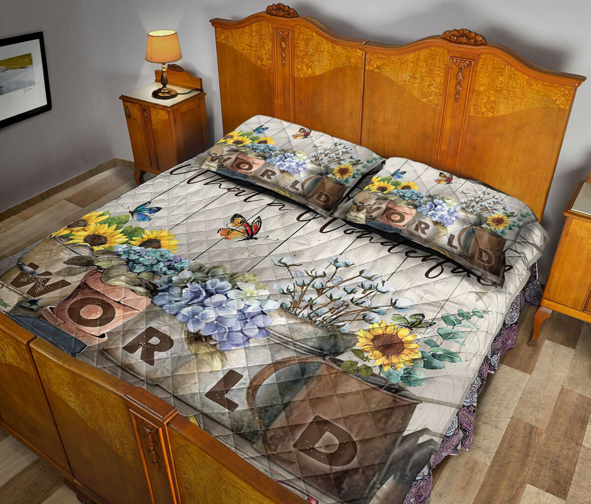 Gardening Quilt Set, Flower Plant Butterfly Gardening Gardener Spring Wood Wonderful World Quilt Blanket With Pillowcases, Quilt Bedding Set