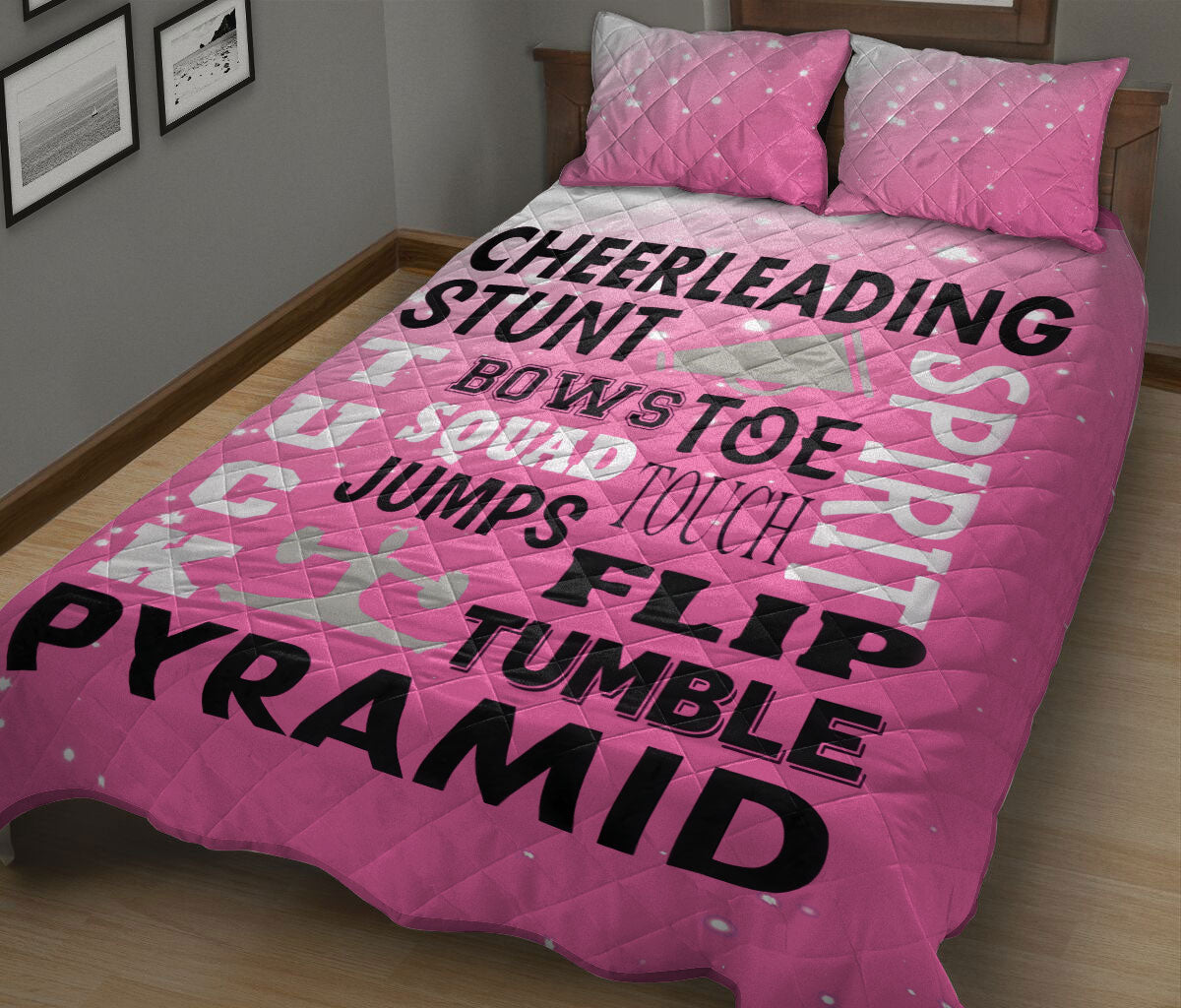 Cheerleading Quilt Set, Cheerleading Spirit Tumble Pyramid Quilt Blanket With Pillowcases, Quilt Bedding Set