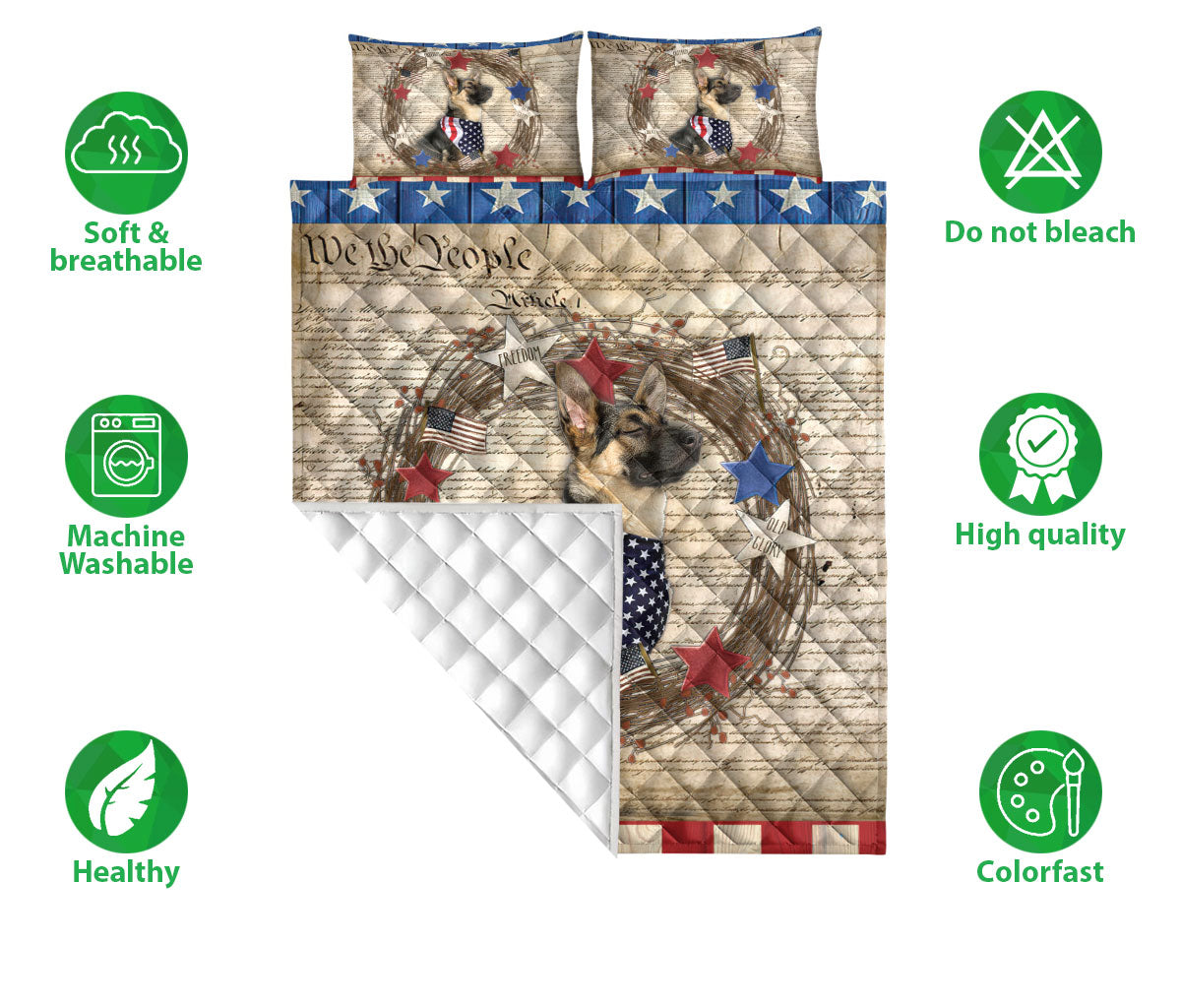 German Shepherd Quilt Set, German Shepherd Dog We The People Patriotic Quilt Blanket With Pillowcases, Quilt Bedding Set