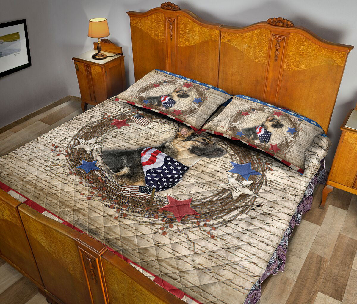 German Shepherd Quilt Set, German Shepherd Dog We The People Patriotic Quilt Blanket With Pillowcases, Quilt Bedding Set