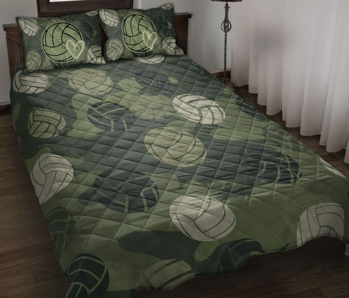 Volleyball Quilt Set, Volleyball Ball Greenflage Quilt Blanket With Pillowcases, Quilt Bedding Set