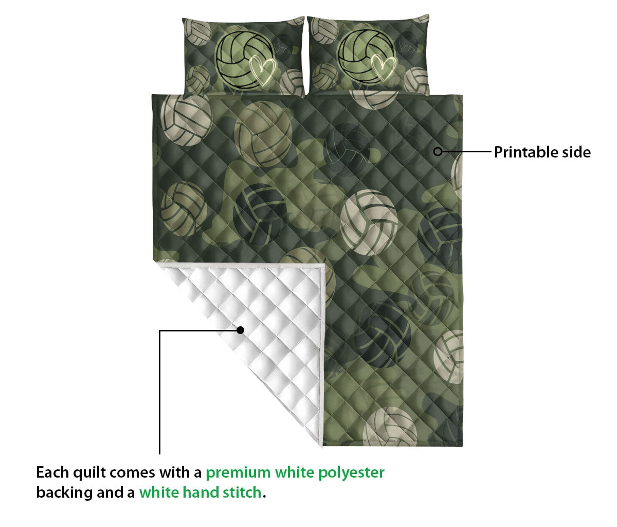 Volleyball Quilt Set, Volleyball Ball Greenflage Quilt Blanket With Pillowcases, Quilt Bedding Set
